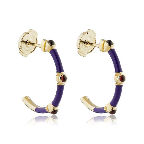 Пусеты из желтого золота с гранатами