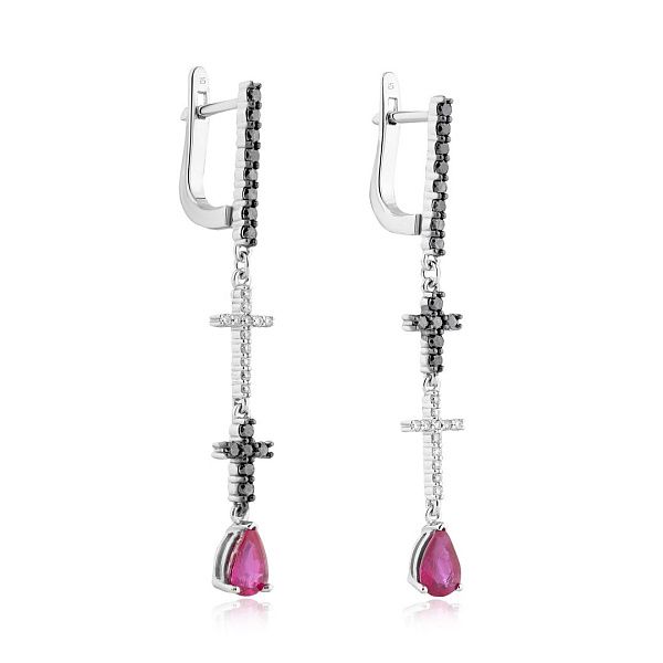 Серьги из белого золота с рубинами и бриллиантами