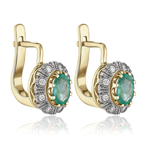 Серьги из желтого золота с бриллиантами и изумрудами