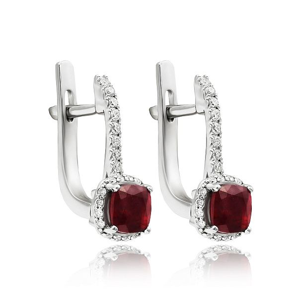 Серьги из белого золота с рубинами и бриллиантами