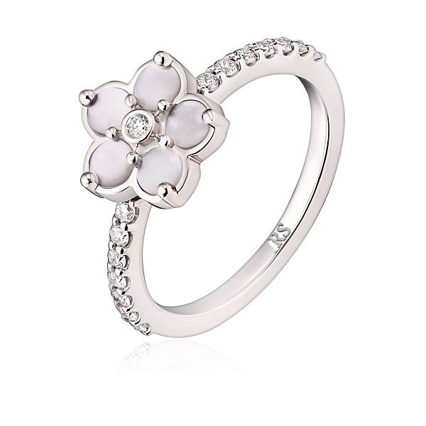 Кольцо из белого золота с перламутром и бриллиантами