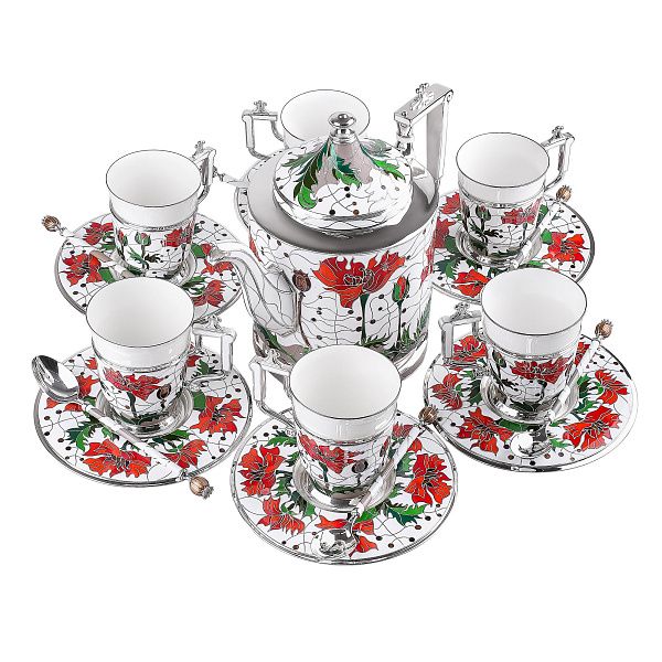 Сервиз чайный «Маки» из серебра