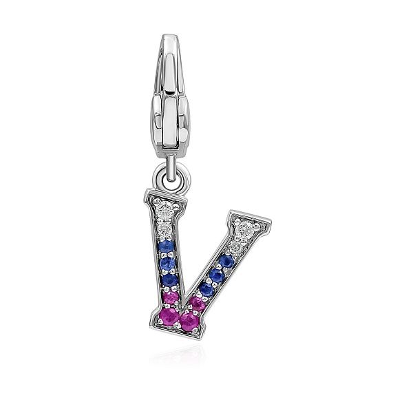 Подвеска из белого золота с рубинами, сапфирами и бриллиантами
