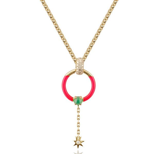 Колье из желтого золота с хризопразом и бриллиантами