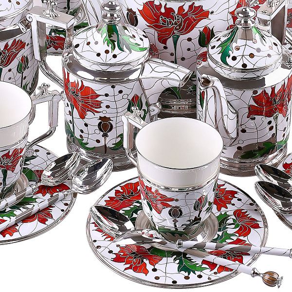 Сервиз чайный «Маки» из серебра