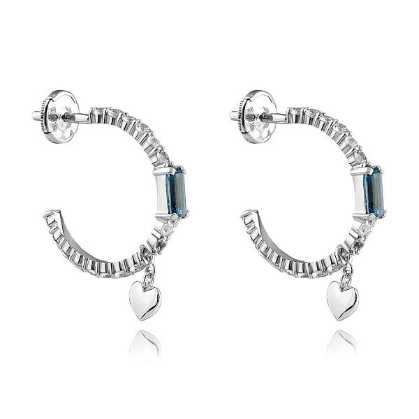 Пусеты из белого золота с сапфирами и шпинелью