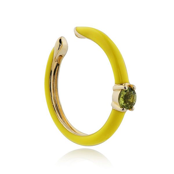 Серьга кафф из желтого золота с хризолитом