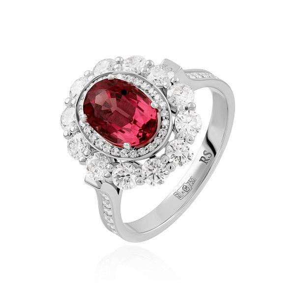 Кольцо из белого золота с бриллиантами и шпинелью 2.36 ct