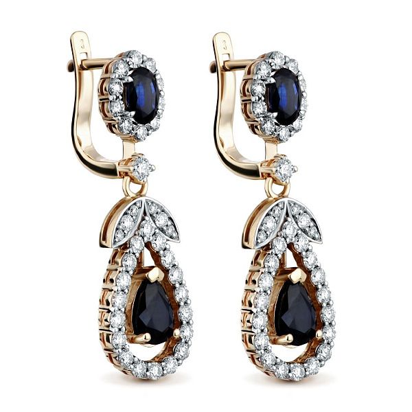 Серьги из желтого золота с сапфирами и бриллиантами