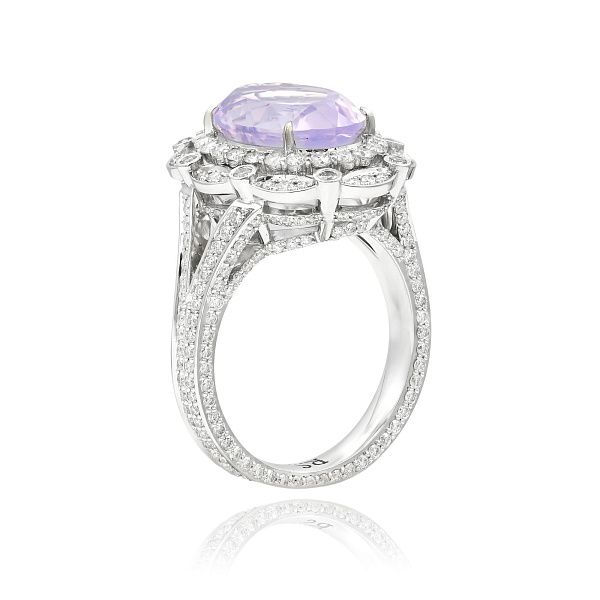 Кольцо из белого золота с аметистом 5.0 ct и бриллиантами