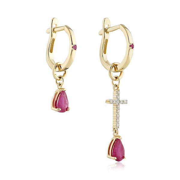 Серьги из желтого золота с рубинами и бриллиантами