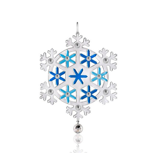 Ёлочная игрушка «Снежинка» из серебра с ювелирным стеклом