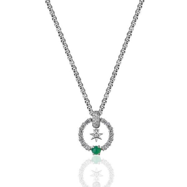 Колье из белого золота с хризопразом, сапфирами и бриллиантами