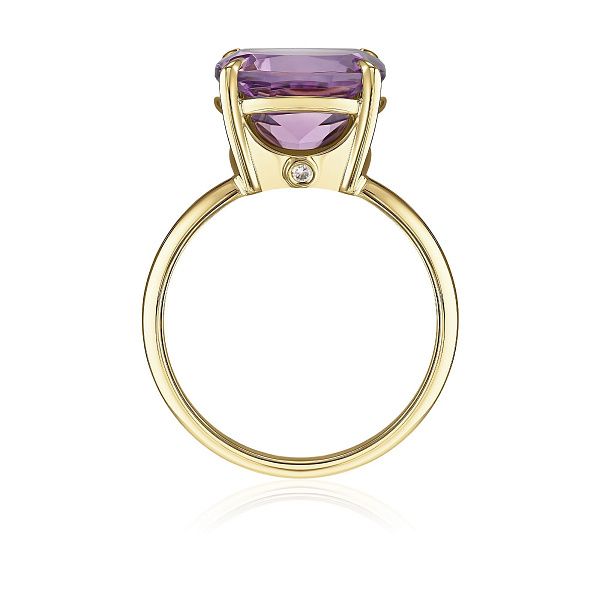 Кольцо из желтого золота с бриллиантом и аметистом