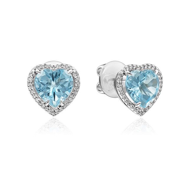 Пусеты из белого золота с бриллиантами и топазами