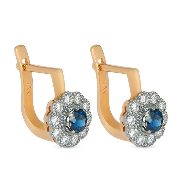 Серьги из красного золота с сапфирами и бриллиантами