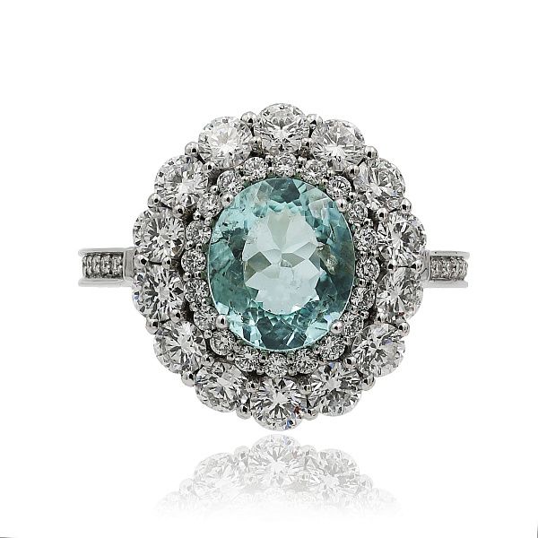 Кольцо из белого золота турмалином параиба 1.57 ct и бриллиантами