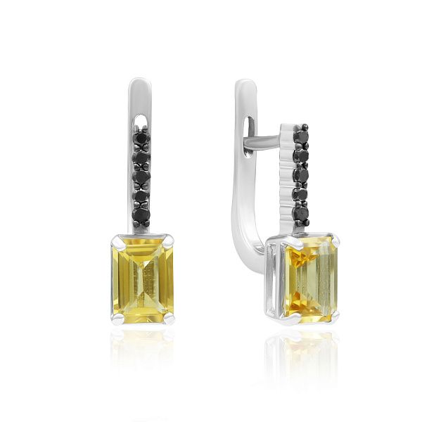 Серьги из белого золота с бриллиантами и цитринами