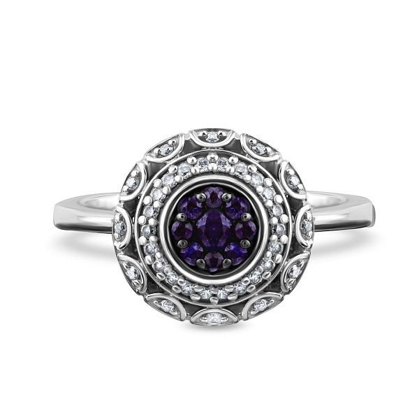 Кольцо из белого золота с сапфирами и бриллиантами