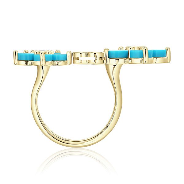 Кольцо из желтого золота с бирюзой и бриллиантами