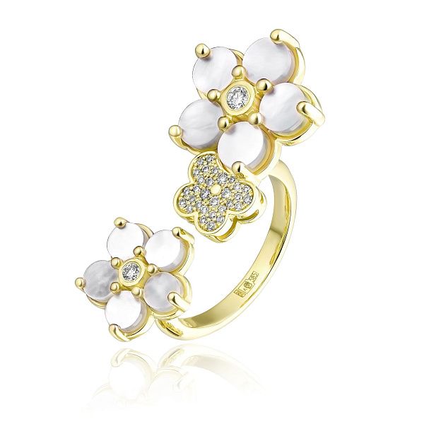 Кольцо из желтого золота с перламутром и бриллиантами