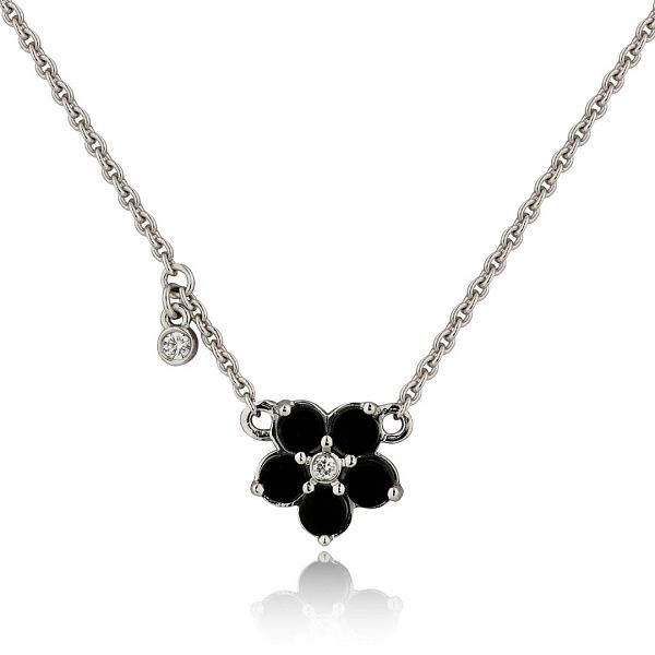 Колье из белого золота с ониксами и бриллиантом