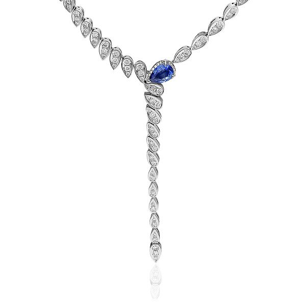 Колье из белого золота с сапфиром 1.74 ct и бриллиантами