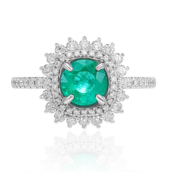 Кольцо из белого золота с бриллиантами и изумрудом 1.26 ct