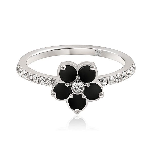 Кольцо из белого золота с ониксами и бриллиантами