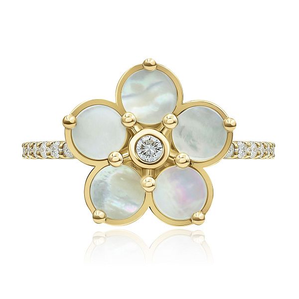 Кольцо из желтого золота с бриллиантами и перламутром