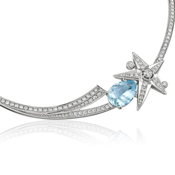 Колье из белого золота с аквамарином 7.19 ct и бриллиантами