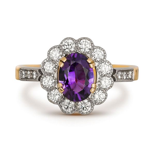 Кольцо из желтого золота с аметистом и бриллиантами