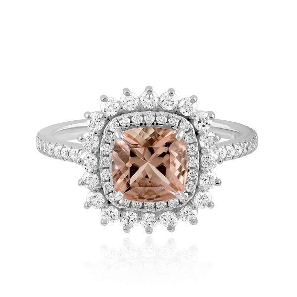 Кольцо из белого золота с бриллиантами и морганитом 1.4 ct