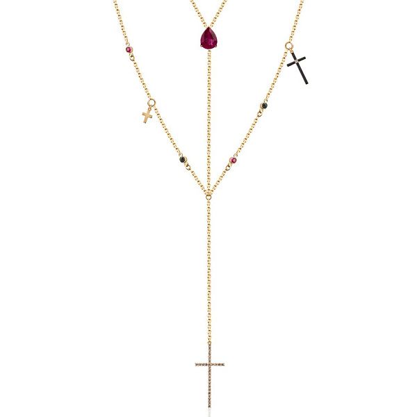 Колье из желтого золота с топазами, рубинами и бриллиантами