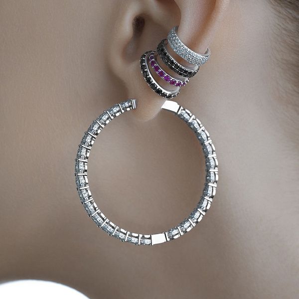 Серьга кафф из белого золота с бриллиантами