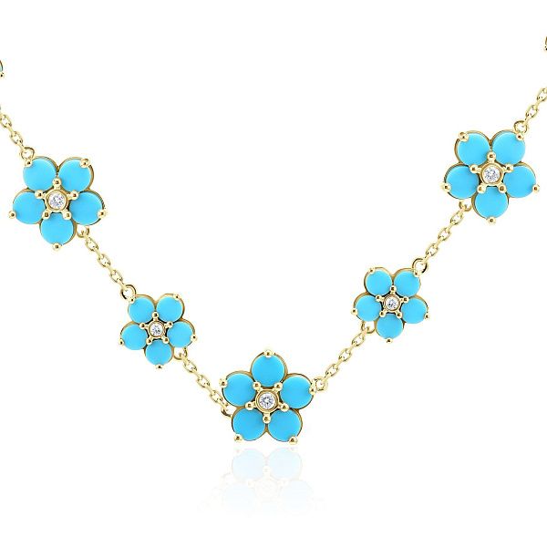 Колье из желтого золота с бирюзой и бриллиантами