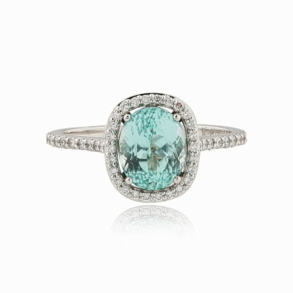 Кольцо из белого золота с турмалином параиба 2.12 ct и бриллиантами