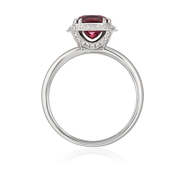 Кольцо из белого золота с бриллиантами и родолит