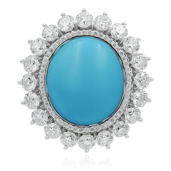 Кольцо из белого золота с бриллиантами и бирюзой 3.566 ct