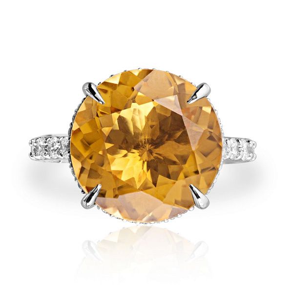 Кольцо из белого золота с цитрином 1.42 ct и бриллиантами