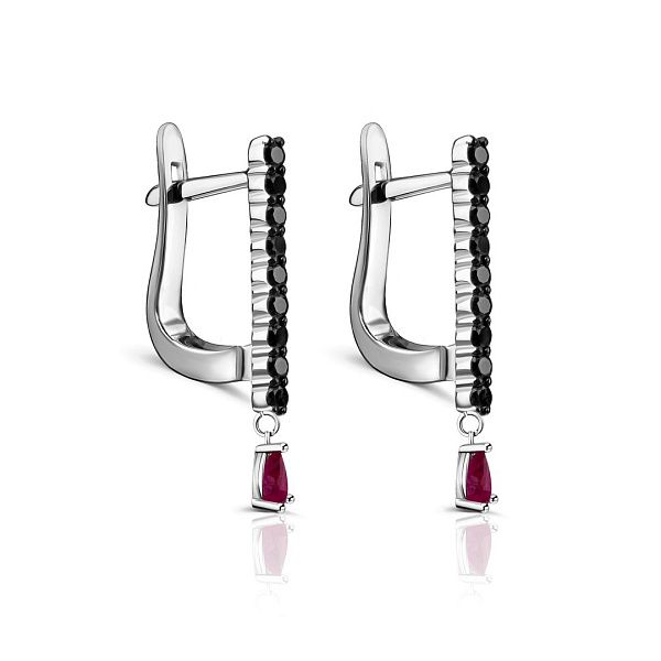 Серьги из белого золота с рубинами и бриллиантами