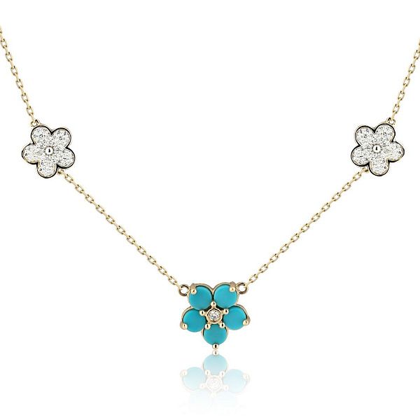 Колье из желтого золота с бирюзой и бриллиантами