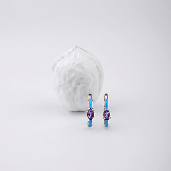 Серьги из желтого золота с аметистами