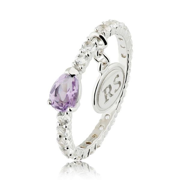 Кольцо из белого золота с топазами и аметистом