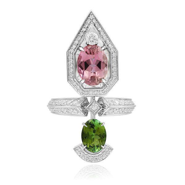 Кольцо из белого золота с турмалинами 3.275 ct и бриллиантами