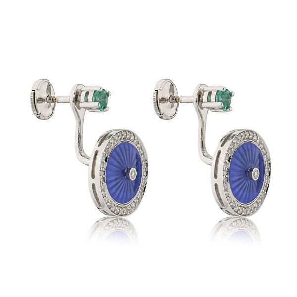 Пусеты из белого золота с изумрудами и бриллиантами