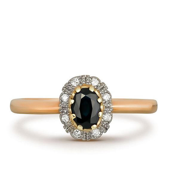 Кольцо из желтого золота с сапфиром и бриллиантами