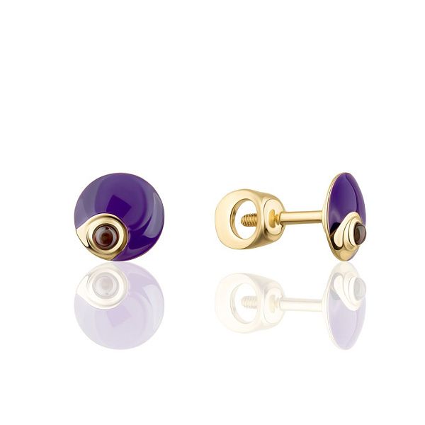 Пусеты из желтого золота с альмандинами