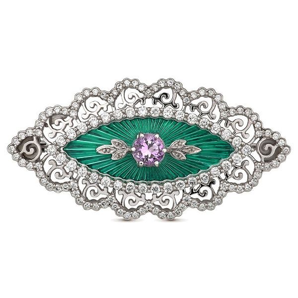 Брошь из белого золота с бриллиантами и аметистом