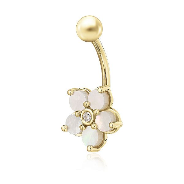 Пирсинг из желтого золота с перламутром и бриллиантом